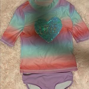 Girls sequin Rash guard swimsuit